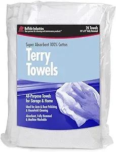 Buffalo Industries (60221) 14" x 17" Fully Hemmed Absorbent Terry Towels - All-Purpose Towels for Automotive, Garage and Home - 100% Cotton - Machine Washable - Pack of 24