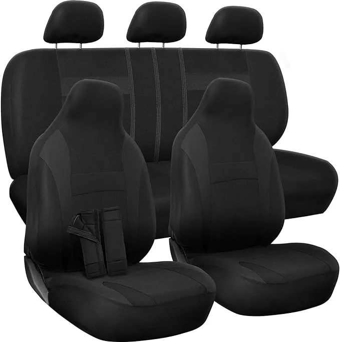 OxGord 10 Piece Seat Cover Set for Car, Truck, SUV, Van, Pickup (Cloth, Solid Black)