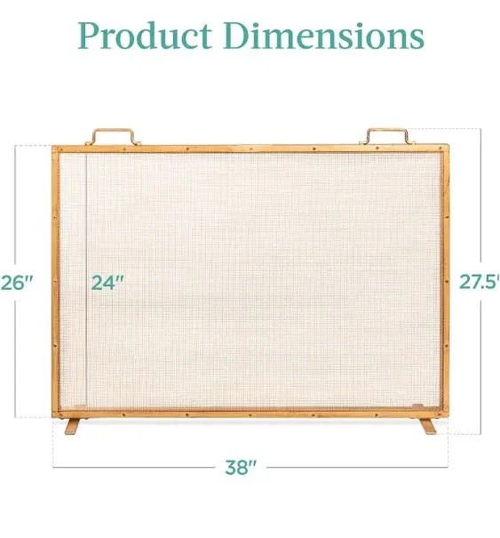 Best Choice Products 38x27in Single Panel Fireplace Screen Handcrafted Steel Mesh Spark Guard w/ Handles - Antique Gold