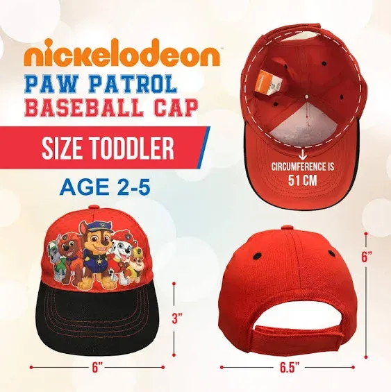 Nickelodeon Paw Patrol Boys Baseball Cap - Rockey, Zuma, Chase, Marshall and Rubble, Age 2-5 Black