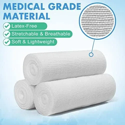 LotFancy Gauze Bandage Roll, 24 Count Gauze Wrap, 4 Inch x 4 Yards Stretched, Conforming Gauze Rolls, Medical Wound Care Supplies for First Aid