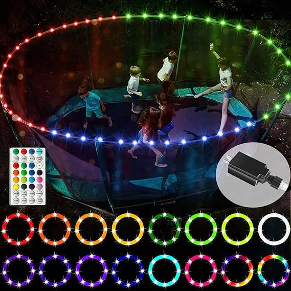 【Upgraded Power Adapter Version】LED Trampoline Lights, Remote Control Rim Light for 12Ft Trampoline,16 Colors&12 modes, Free from changing batteries, Waterproof, Super Bright to Play at Night Outdoors