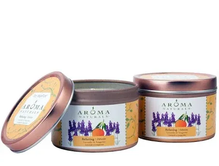 Aroma Naturals Tin Candle Essential Oil Natural Soy Scented, Lavender and Tangerine, 2 Count