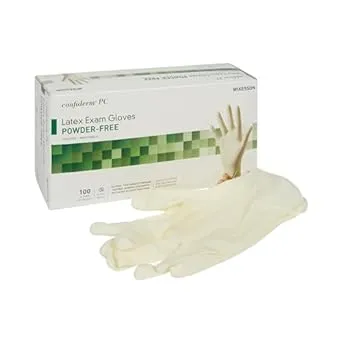 McKesson Confiderm PC Latex Exam Gloves - Powder-Free, Ambidextrous, Textured, Non-Sterile - Ivory, Size Medium, 100 Count, 1 Box