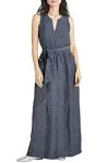 Stella Sleeveless Tie-Belt Linen Maxi Dress