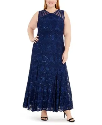 R&amp;M Richards 3198W Long Formal Plus Size Lace Gown