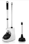 NEIKO 60168A Toilet Plunger Set, 4 Piece, Bonus MiniSink & Drain Plunger, Toilet Bowl Brush & Caddy, Patented All-Angle Design, Telescopic Aluminum Handle, Bathroom Toilet Brush and Plunger Set