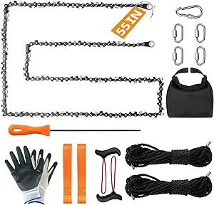 Upgrade 48 Inch High Limb Hand Rope Saw Chain Saw with 44 Feet Rope 62 Bidirectional Sharp Teeth Blades on Both Sides, Folding Pocket Chainsaw for Wood-Cutting, Camping and Field Survival Gear