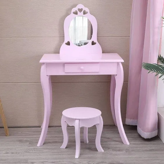 Salonmore Princess Kids Vanity Table with Stool, Vanity Set with Mirror for Girls ...