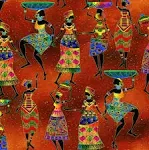 Timeless Treasures Cotton African Women Dance Dancing Metallic Rust Fabric Print by Yard D375.72