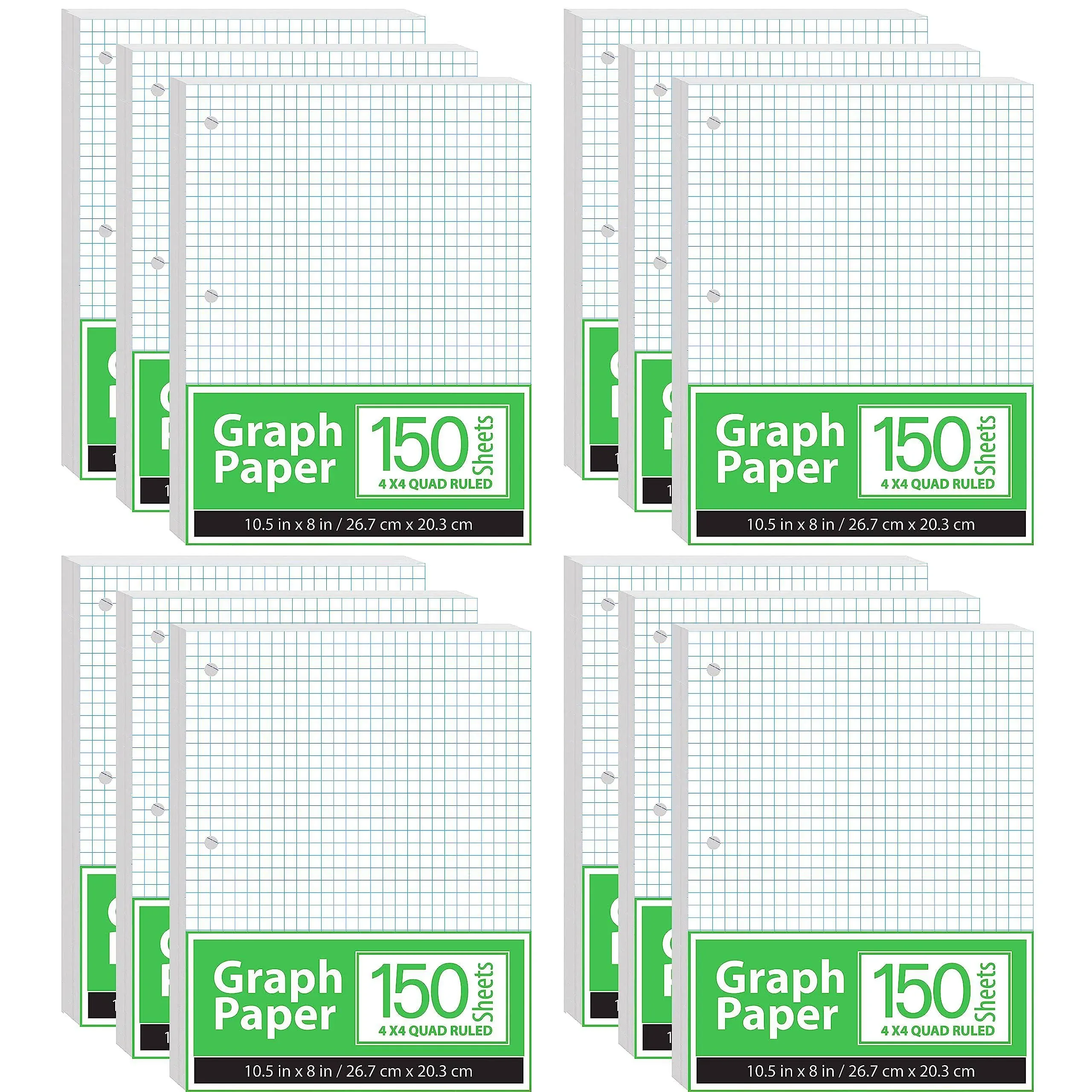 VEEBOOST Graph Paper, Loose Leaf Graph Paper, 4 x 4 An inch Quad Ruled Graph Paper, 10.5 x 8 Graphing Paper, 56 GSM, 150 per pack,1800