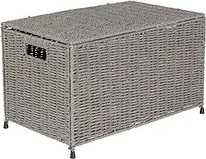 Household Essentials Woven Paper Rope Storage Chest with Hinged Lid and Integrated Handles, Grey