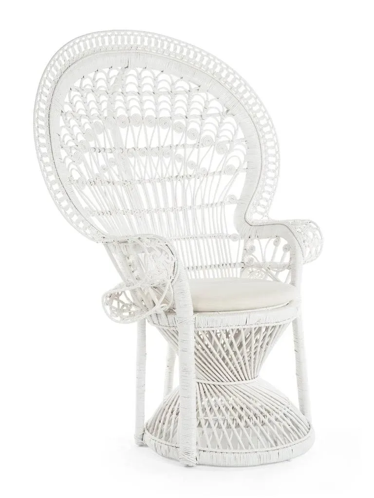 Kouboo Pecock Grand Peacock Chair in Rattan with Seat Cushion White