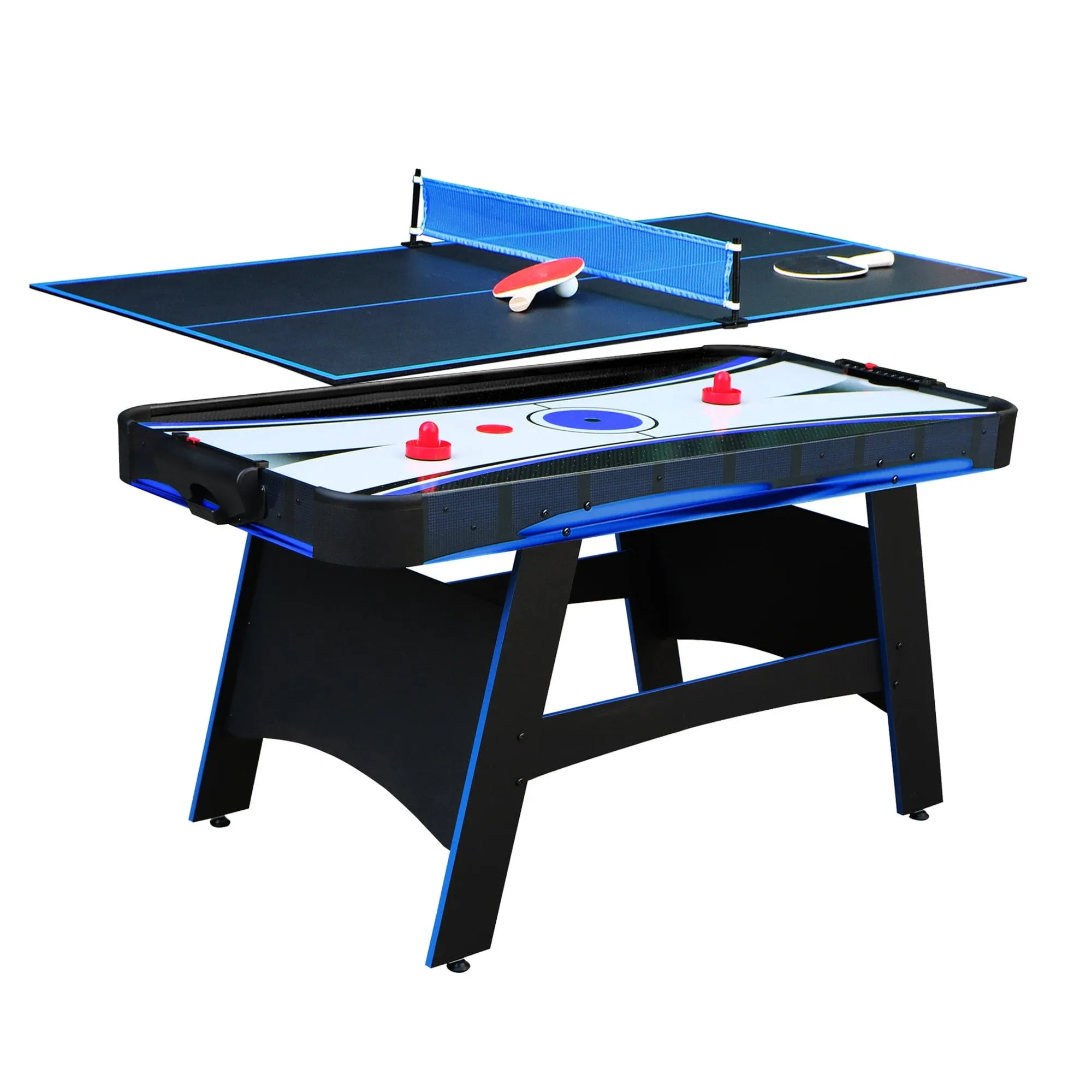 Hathaway Bandit 5-Ft Air Hockey Table for Home Game Room - with Table Tennis Top, Manual Scoring, High-Output Blower, Vibrant Graphics, Strikers & Pucks - Black and Blue Finish