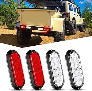 Nilight 6Inch Oval White LED Trailer Tail Light Waterproof Reverse Back Up Surface Mount Trailer Lights for Truck RV Boat Bus