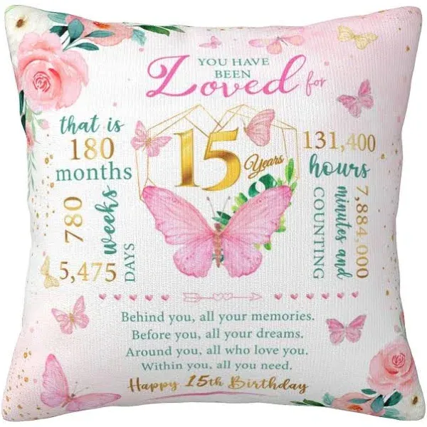 Quinceanera Gifts for Girl Pillowcase 18&#034; x 18&#034; Birthday Gifts for 15 Year Ol...