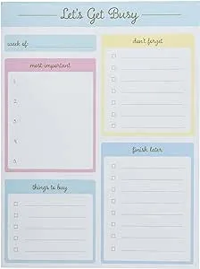 Graphique Get Busy Large Notepad, “Let’s Get Busy” Notepad with 150 Tear-Off Sheets and 4 Blank Lists Per Page, Perfect for Planning your Day, Groceries, Notes, and More, 6" x 8"