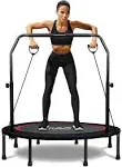 RAVS Mini Trampoline for Kids Adults, 40" Foldable Fitness Rebounder Kids Trampoline with 5 Levels Height Adjustable Handle Resistance Bands, Exercise