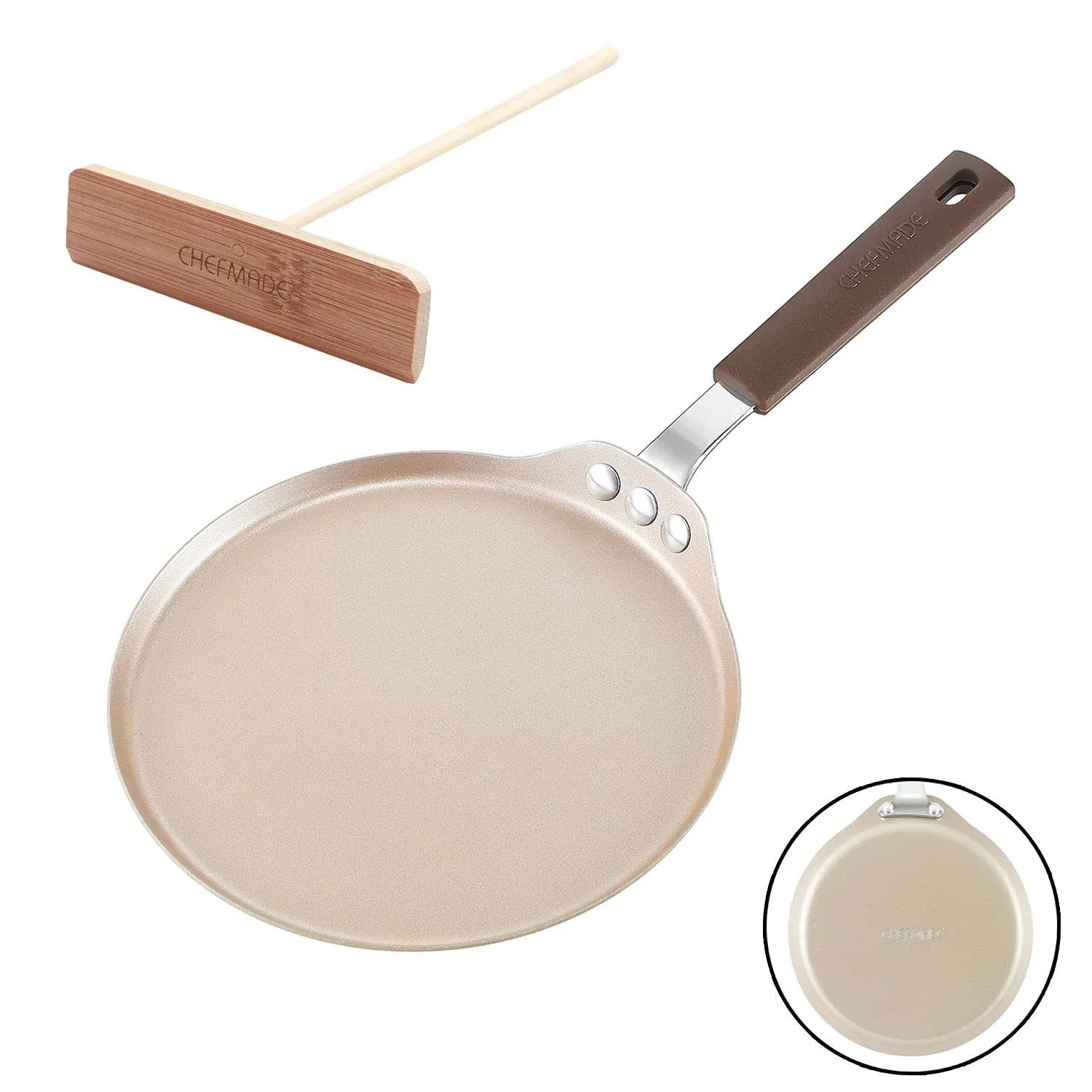 CHEFMADE Crepe Pan with Bamboo Spreader, 8-Inch Non-Stick Pancake Pan with ...