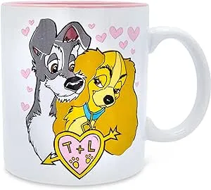 Silver Buffalo Disney Lady and The Tramp Doodle Sketch Hearts Ceramic Mug | BPA-Free Large Coffee Cup for Espresso, Tea | Holds 20 Ounces