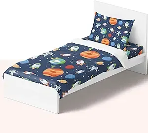 Nikkipeter Kids 100% Cotton Sheets, 3 Piece Set, Twin - Galaxy, Blue