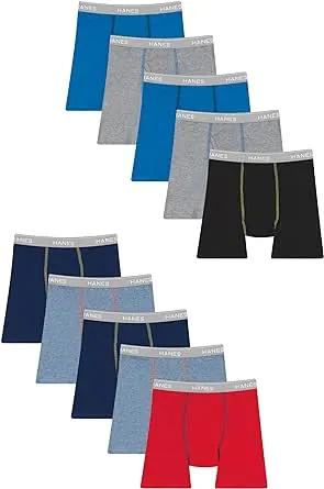 Hanes Comfort Flex Boys' Boxer Brief Underwear, 10-Pack Assorted XL