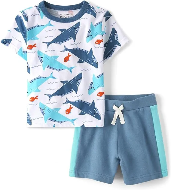 The Children's Place Baby Boy's and Toddler Sleeve Shirt and Shorts 2 Piece