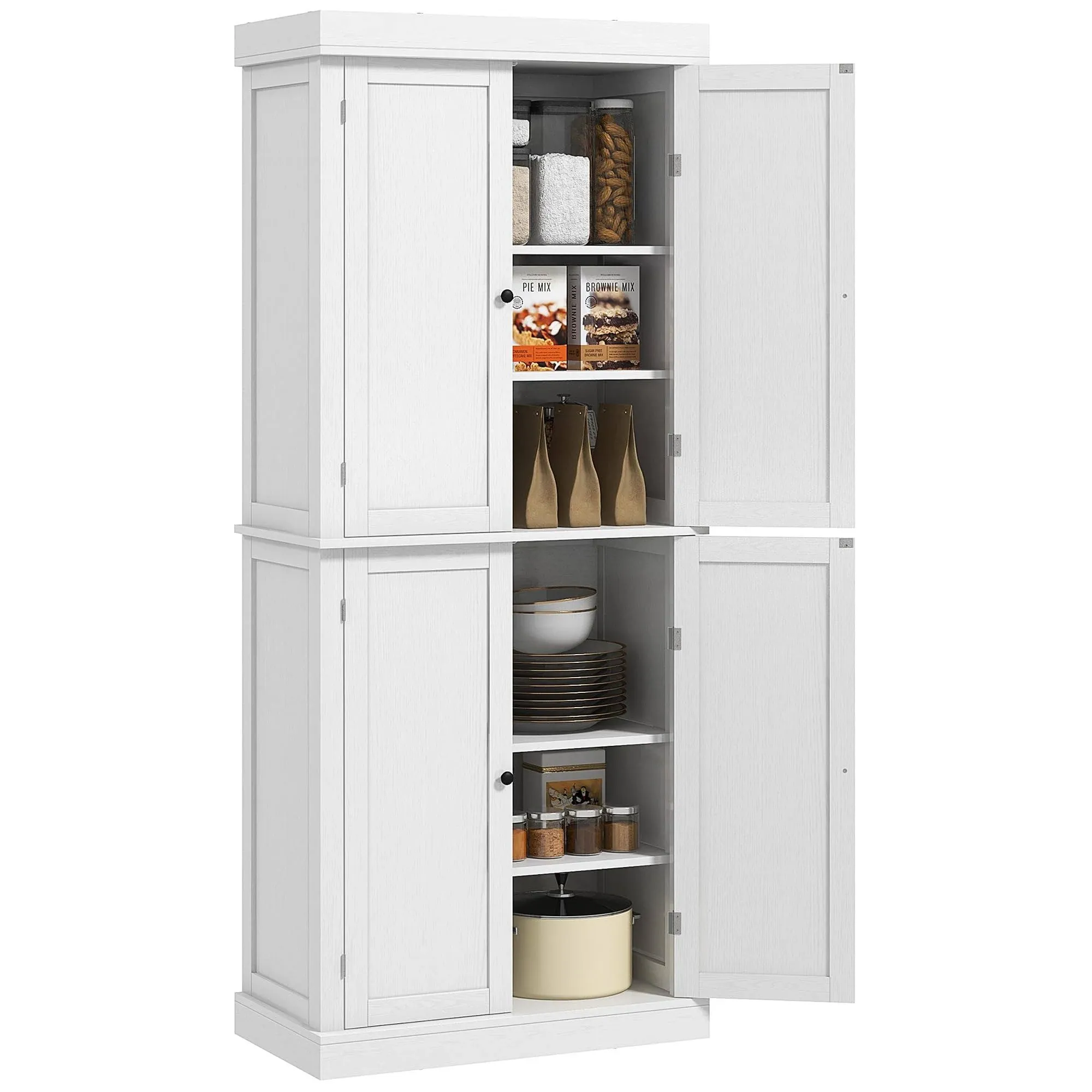 HOMCOM Kitchen Pantry 14-Tier Freestanding Cupboard with 2 Doors White