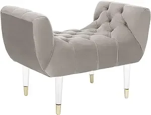 Safavieh Home Collection Eugenie Pale Taupe and Gold Tufted Velvet Acrylic Bench