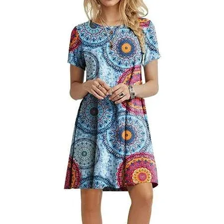 Ppyoung Women's Summer Casual T-Shirt Dresses Short Sleeve Boho Beach Dress, Size: Medium