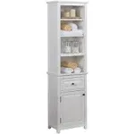 Alaterre Furniture Dorset Bathroom Storage Tower with Open Upper Shelves Lower Cabinet and Drawer