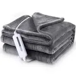 McJaw Electric Heated Throw 50"x60" Luxurious Flannel, 5 Heating Levels,Fast-Heating with 3 Hours Auto-Off, Single use, Machine Washable, Wearable Brushed Microfleece- Grey