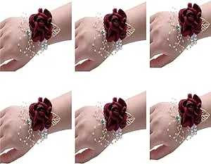 Wedding Corsage Set of 6 Girl Wrist Flower Bridesmaid Hand Flower Wrist Corsa...