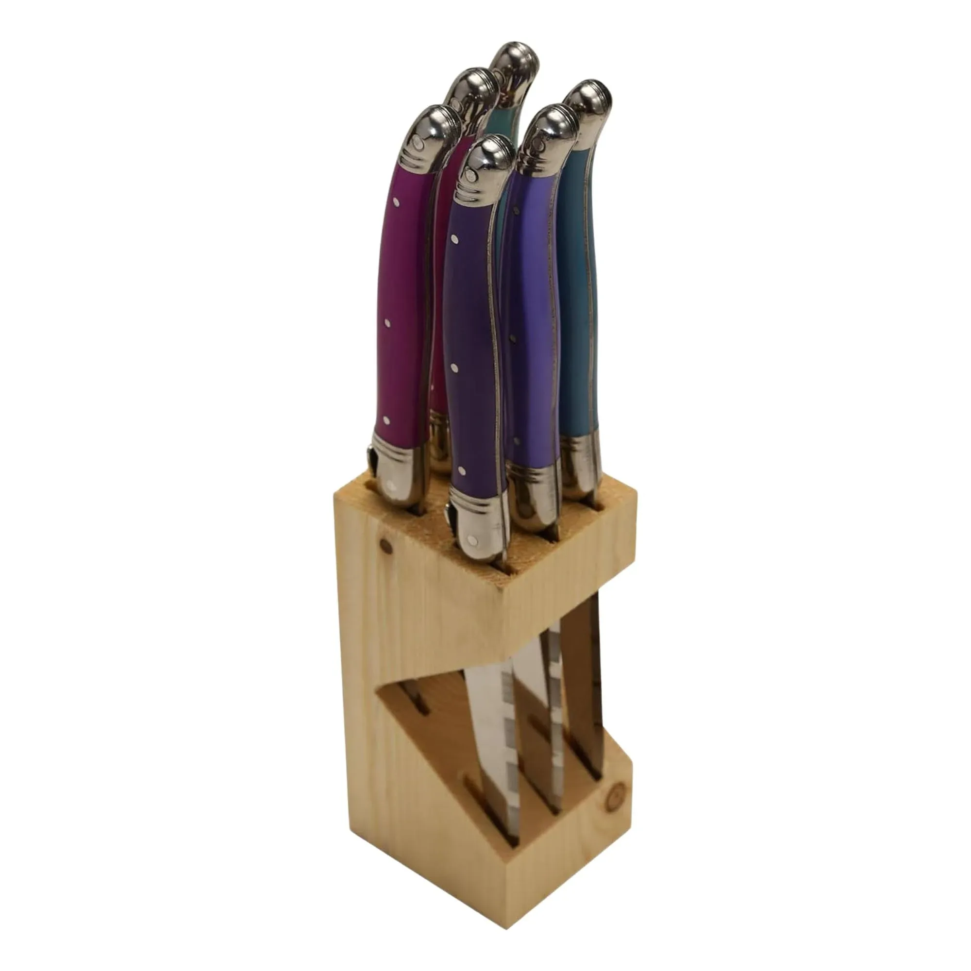 Jean Dubost Laguiole 6-Piece Steak Knife Set Provence Purple Handles