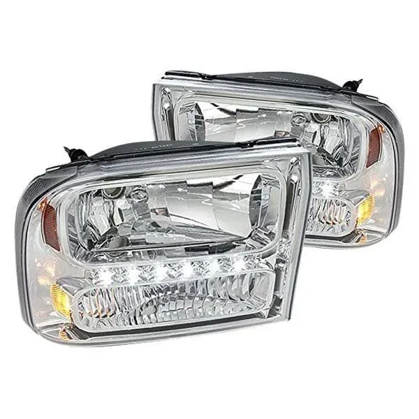 Spec-D Tuning Ford F250 1-Piece Chrome Euro Headlights With Led - 2LH-F250991PC-RS