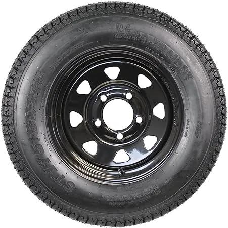 eCustomrim Trailer Tire and Black Spoke Wheel Rim ST175/80D13 Load Range C 175/80 13 in 5 Lug On 4.5-2 Year Warranty w/Free Roadside