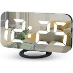 Digital Alarm Clocks,7" LED Mirror Electronic Clock,with 2 USB Charging Ports,Snooze Mode,Auto Adjust Brightness,Modern Desk Wall Clock for Bedroom Living Room Office - Black