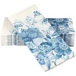 SimuLinen White and Blue Floral Dinner Napkins Disposable Cloth-Like Linen Feel Napkins for Bathroom Guest HandTowels, Folded Paper Towels Thanksgiving Christmas - 19"x17" Box of 60 - Made in Germany
