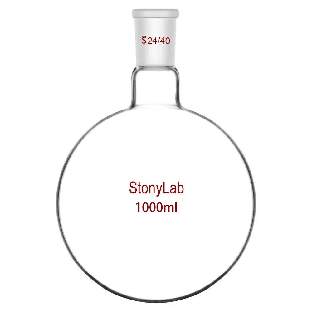 StonyLab 1000ml Glass Single Neck Round Bottom Flask RBF, with 24/40 Standard Taper Outer Joint - 1L (1 Liter)