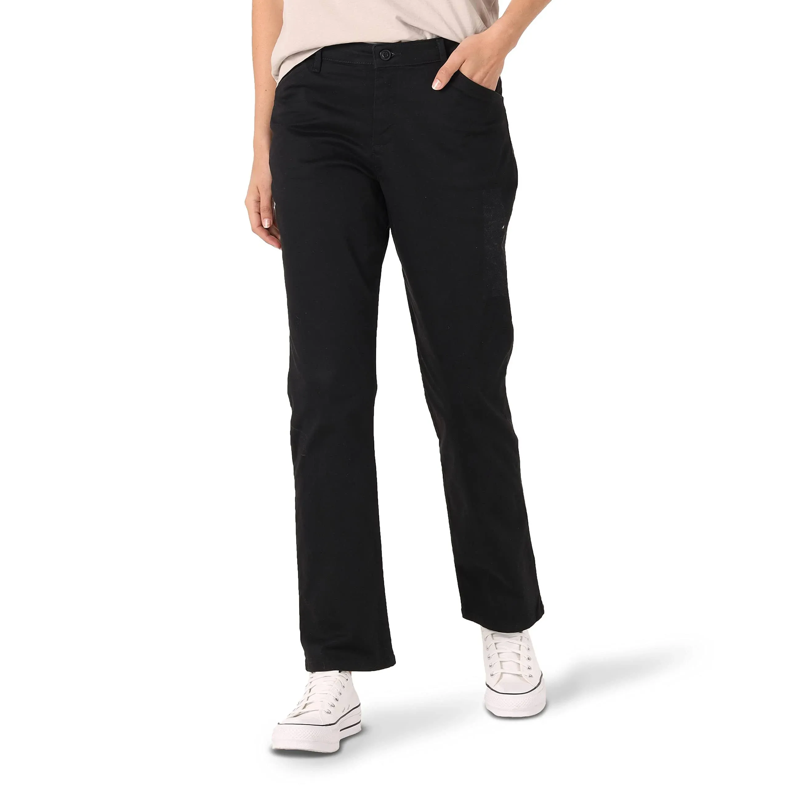 Petite Lee Relaxed Fit Straight Leg Twill Pants Black