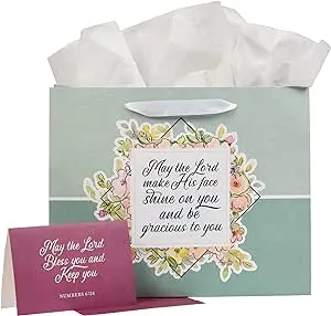 May His Face Shine Upon You Teal Large Landscape Gift Bag with Card Set