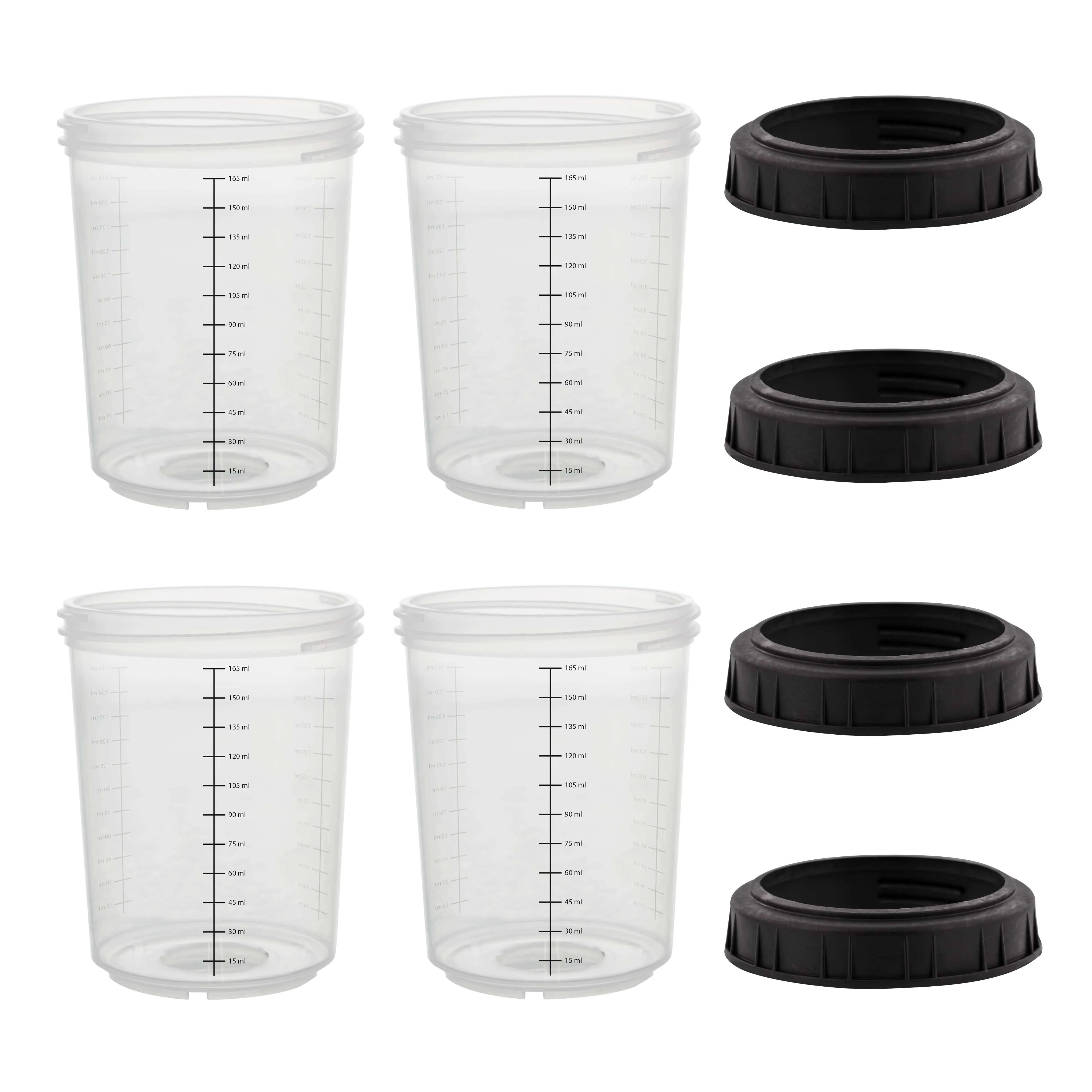 Master Paint System MPS, 4 Pack Set of Mini Size 6 Ounce (180ml) Hard Cups and Retainer Rings - 4 Hard Cups and 4 Rings for Use with The MPS Disposable Paint Spray Gun Cup Liners and Lid System