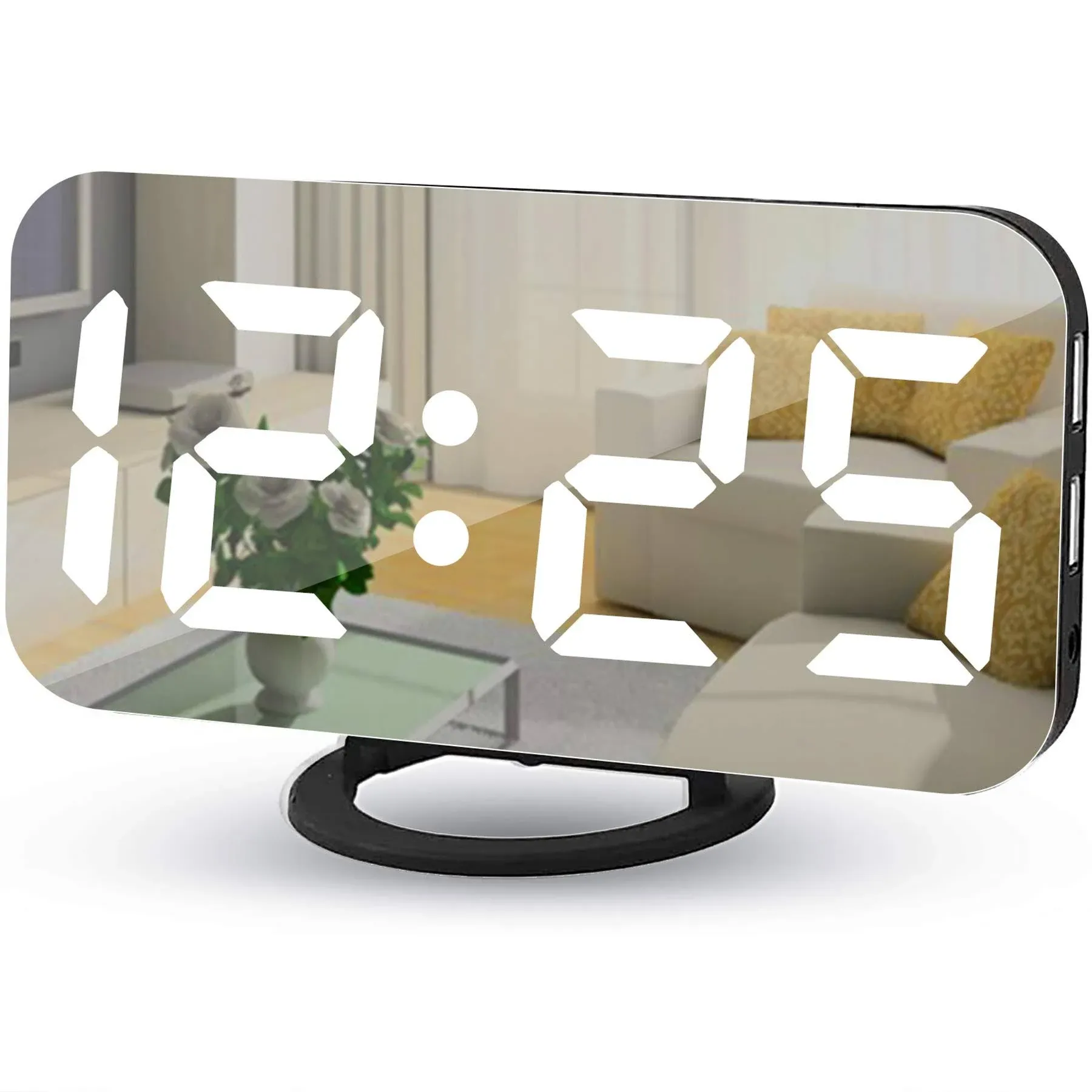 Digital Alarm Clocks,7&#034; LED Mirror Electronic Clock,with 2 USB Charging