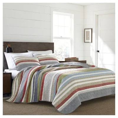 Eddie Bauer - Quilt Set, Cotton Reversible Bedding with Matching Shams, Lightweight Home Decor for All Seasons (Salmon Ladder Multi, King)