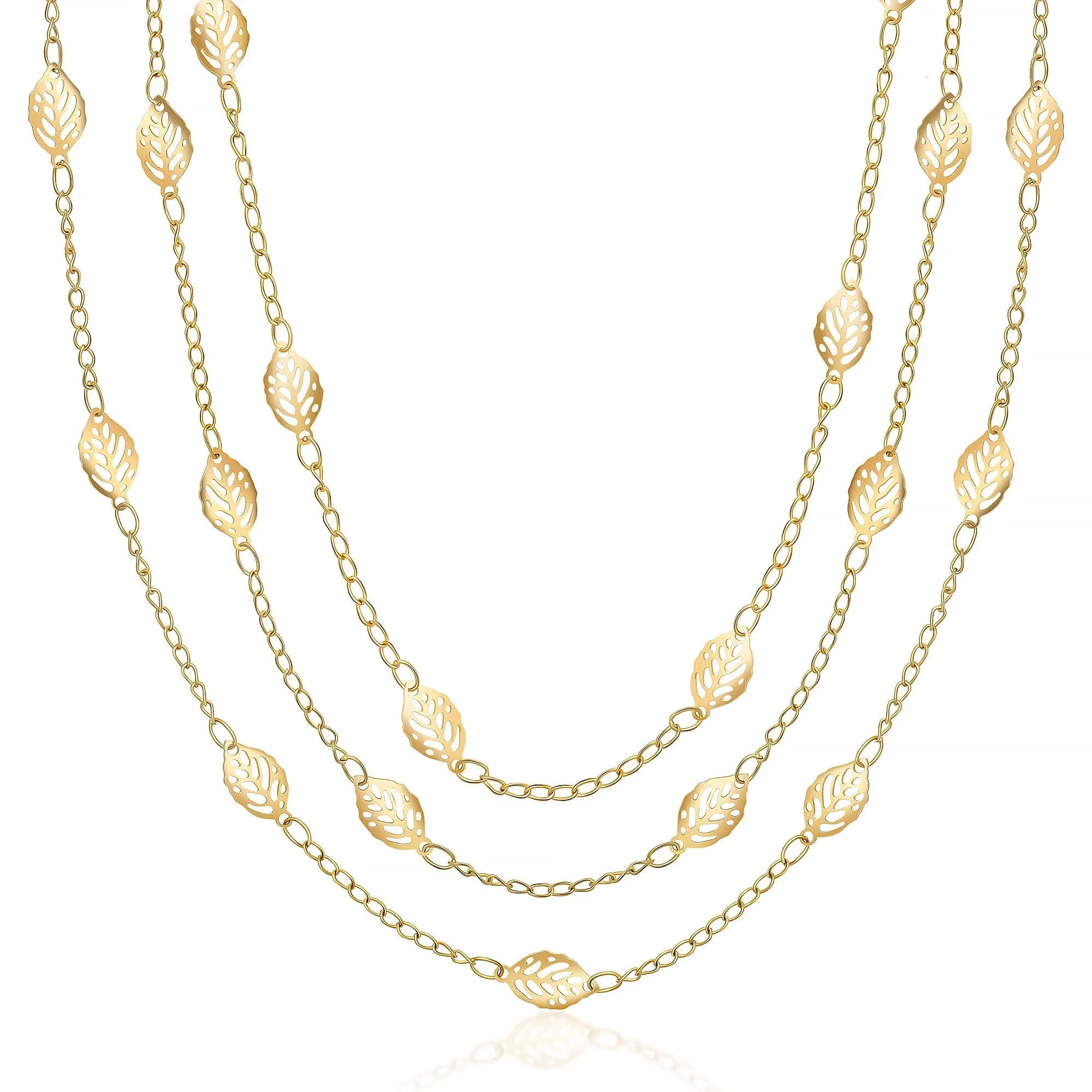 Barzel 18K Gold Plated Cascading Layer Leaf Necklace, 16-20 Inches with 2 Inches Extension - Made In Brazil