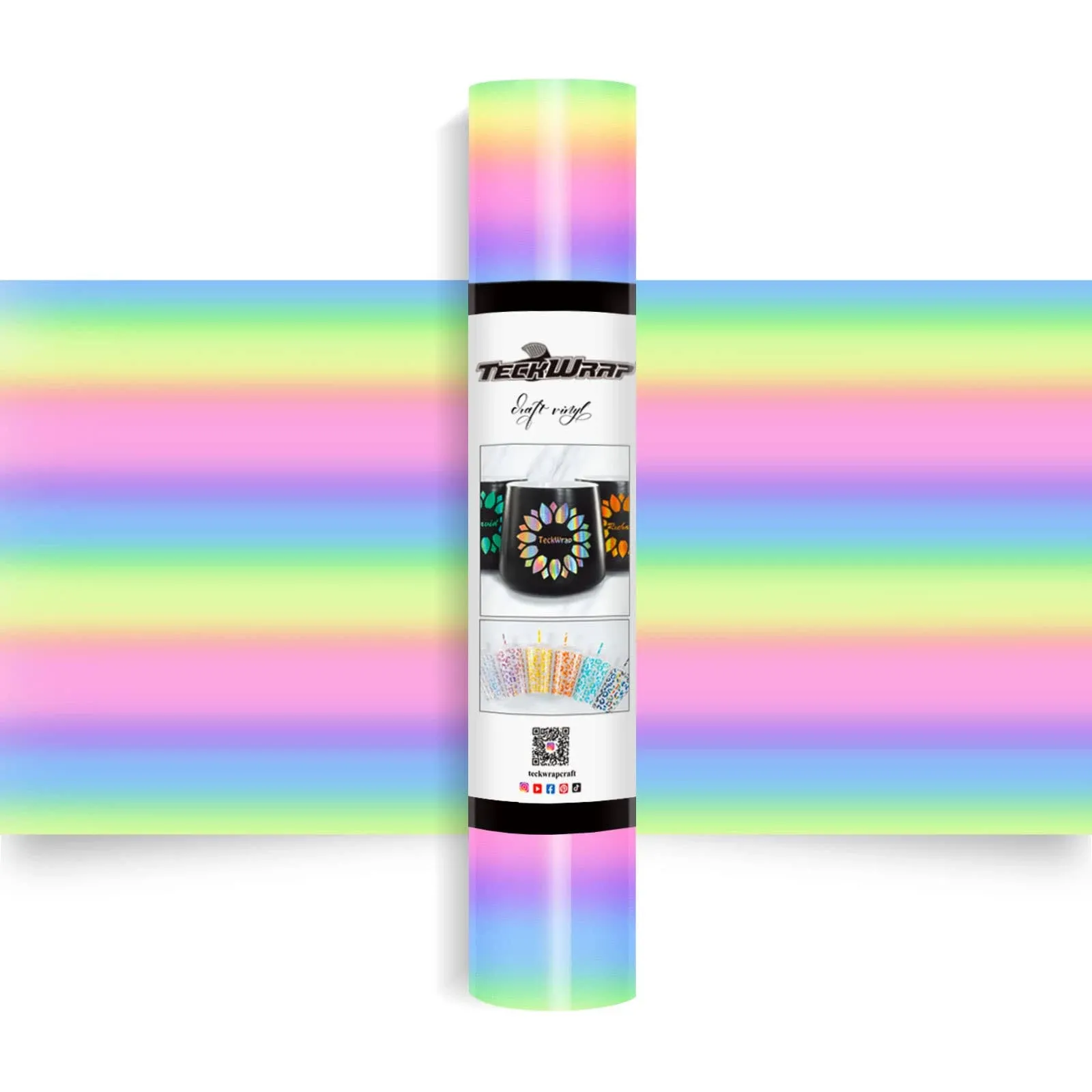 TECKWRAP Holographic Vinyl Glossy Candy Color Adhesive Vinyl for Craft Cutter 12" x 5ft, Pastel Rainbow