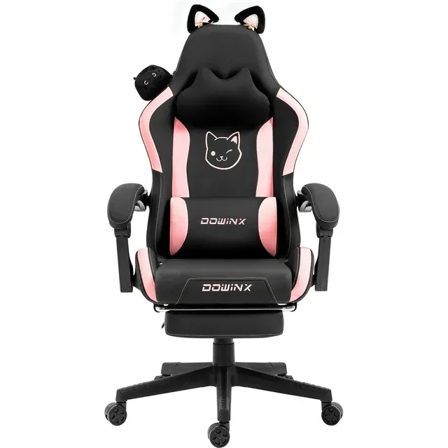 Dowinx Gaming Chair Cute with Cat Ears and Massage Lumbar Support