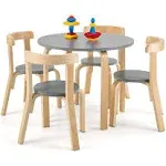 Costzon Kids Table and Chair Set, 5-Piece Wooden Activity Table w/ 4 Chairs, Toy Bricks, Classroom Playroom Daycare Furniture for Playing, Drawing, Reading, Bentwood Toddler Table & Chairs (Grey)