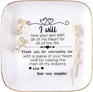 Kaidouma Mother of the Groom Gifts from Bride - Wedding Gifts for Mother in Law - Ceramic Jewelry Holder Ring Dish Trinket Tray - Thank You for Raising the Man of My Dreams