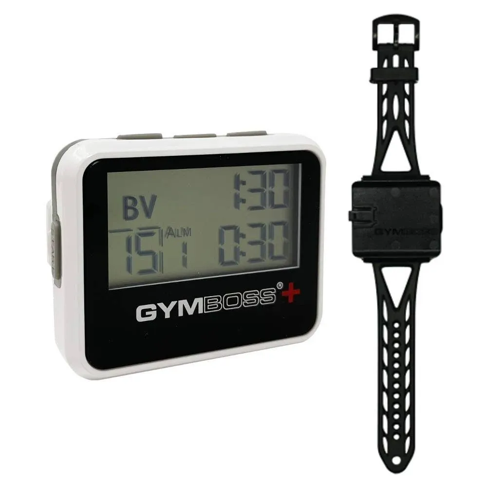 Gymboss Plus Interval Timer and Stopwatch and Gymboss Watchstrap - Bundle (White/Gray)